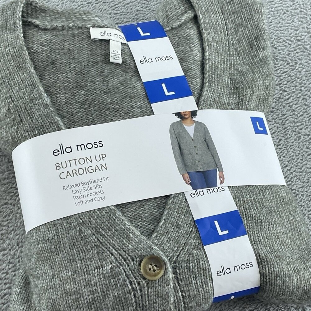 Ella Moss Womens Gray Button-Down Cardigan L Long Sleeve Soft Knit NWT 1529 - Picture 2 of 11